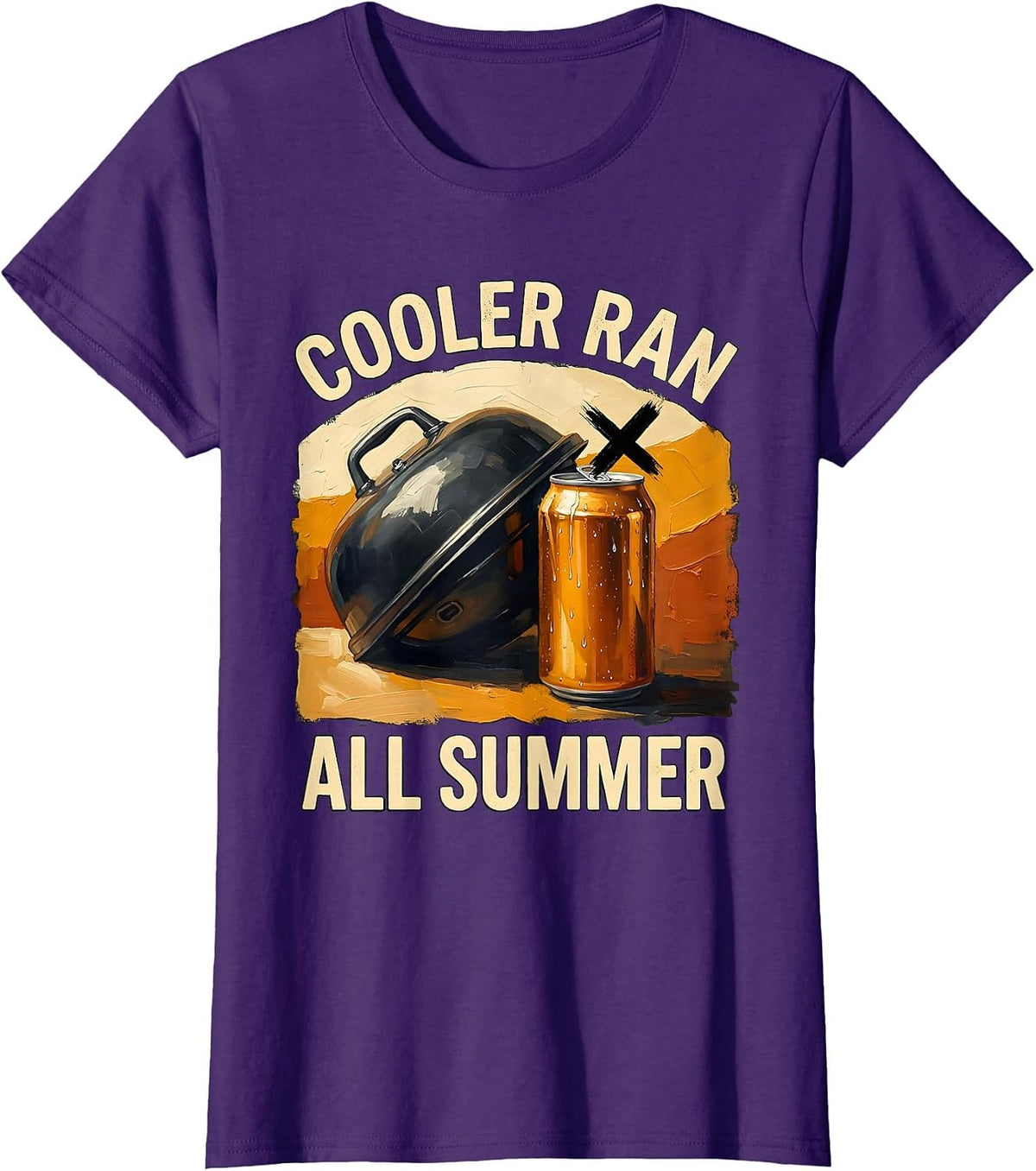 Women's Cooler Ran All Summer Funny Beer Lover Grill Party T-Shirt - Purple