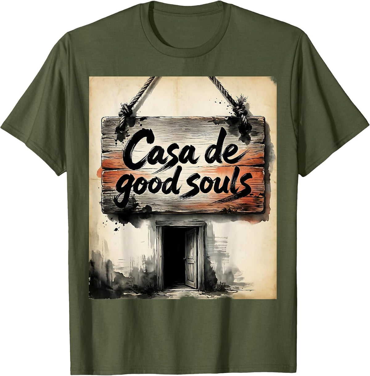 Casa de Good Souls Altruismo House Design T-Shirt - Olive Green