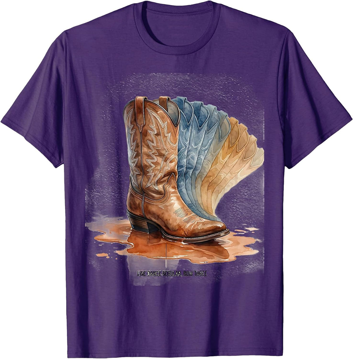 Men's Line Dance Regular Row Three Watercolor Cowboy Boot Dancer T-Shirt - Purple