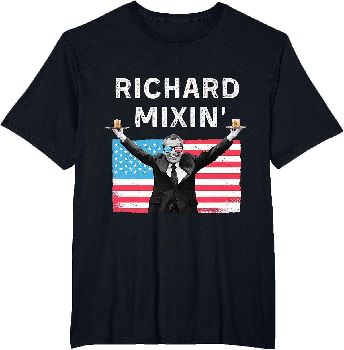 4th of July Richard Mixin Funny US President Drinking Party T-Shirt - Black