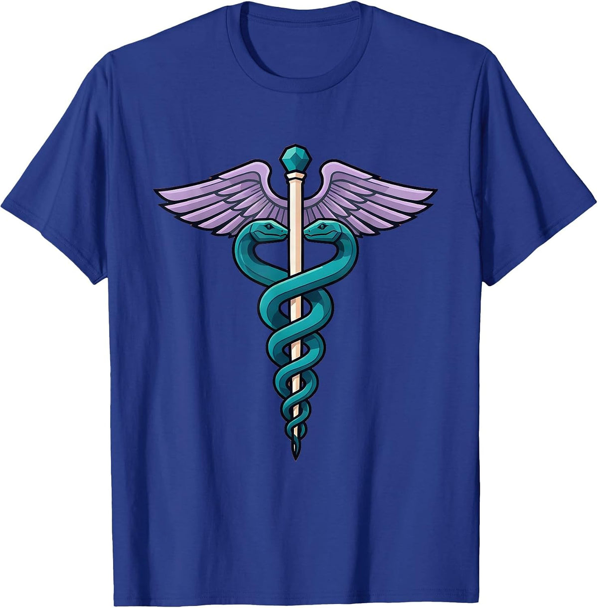 Medical Assistant Caduceus Snake and Wings Graphic T-Shirt - Royal Blue
