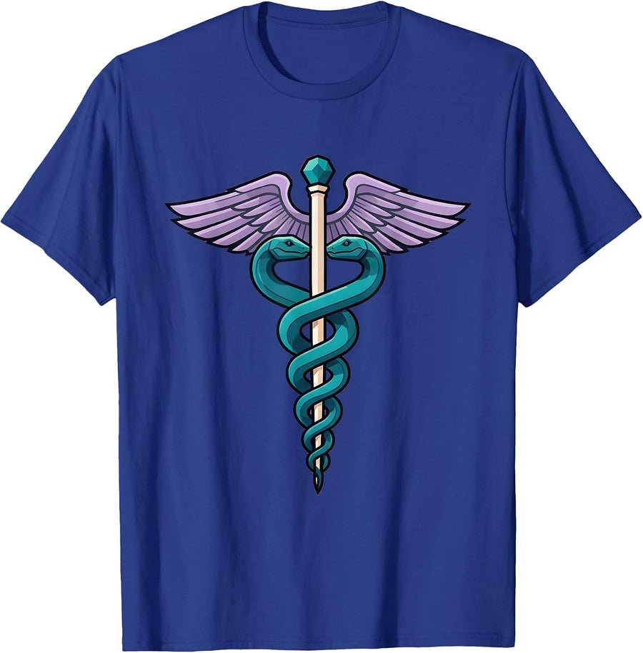 Medical Assistant Caduceus Snake and Wings Graphic T-Shirt - Royal Blue