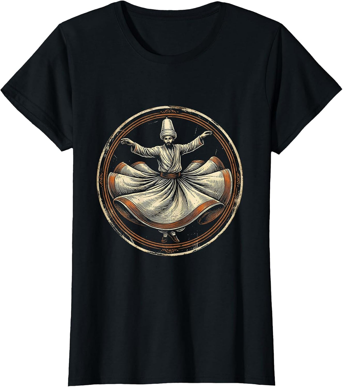 Sufi Dervish Whirling Spiritual Mystic Art T-Shirt - Black