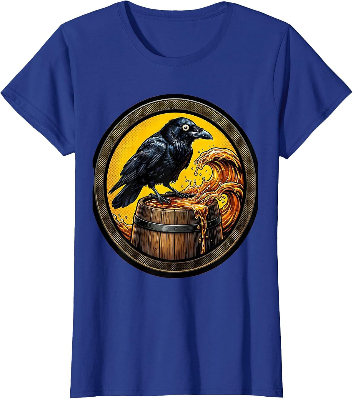 Women's Crow on Whiskey Barrel Halloween Graphic T-Shirt - Royal Blue