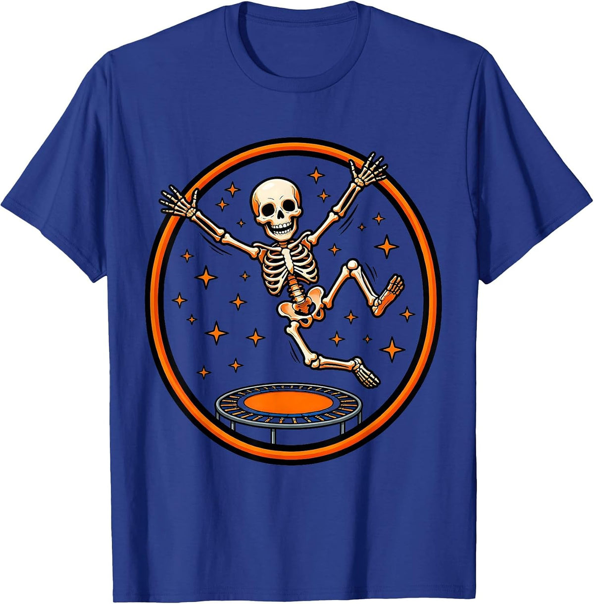 Skeleton Kid Trampoline Jump Graphic T-Shirt - Royal Blue