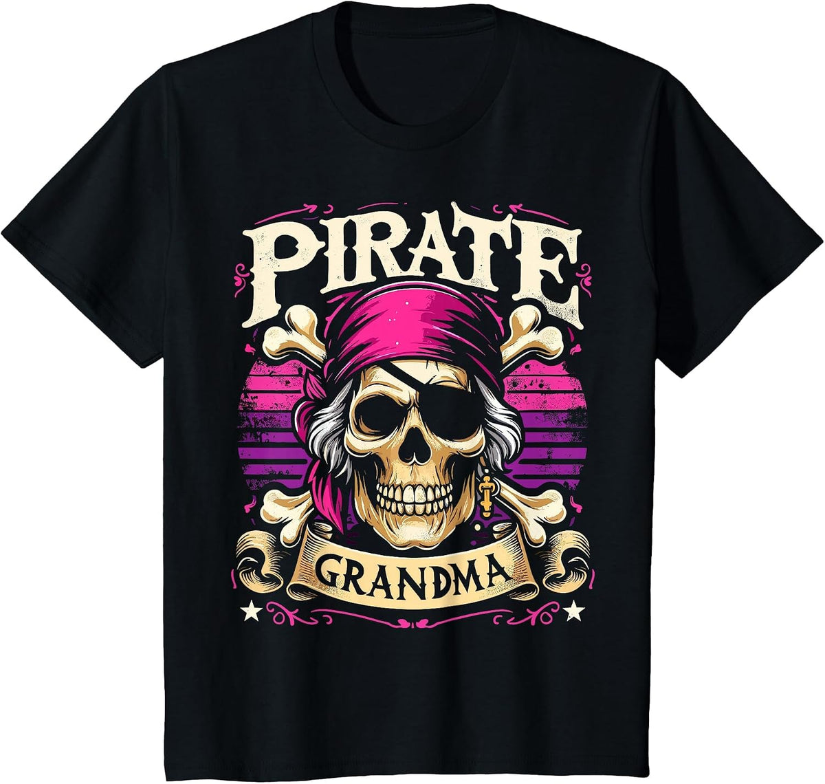 Pirate Grandma Captain Funny Pirate T-Shirt - Black