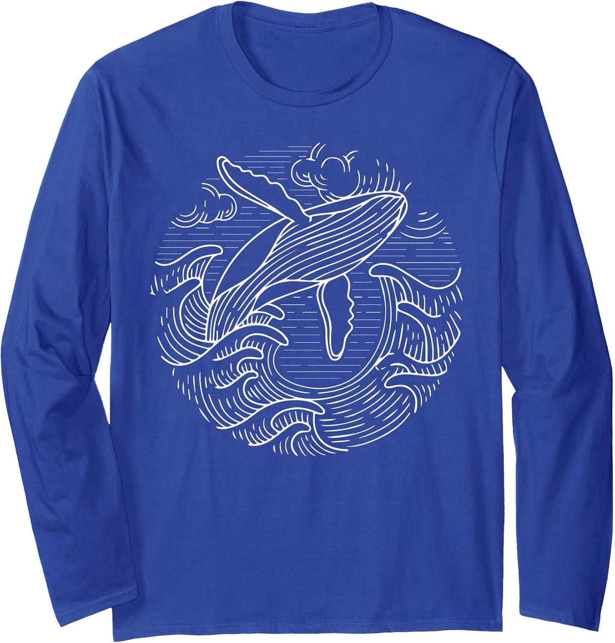Whale Shirt Ocean Waves Humpback Whale Long Sleeve T-Shirt - Adult Unisex Royal Blue