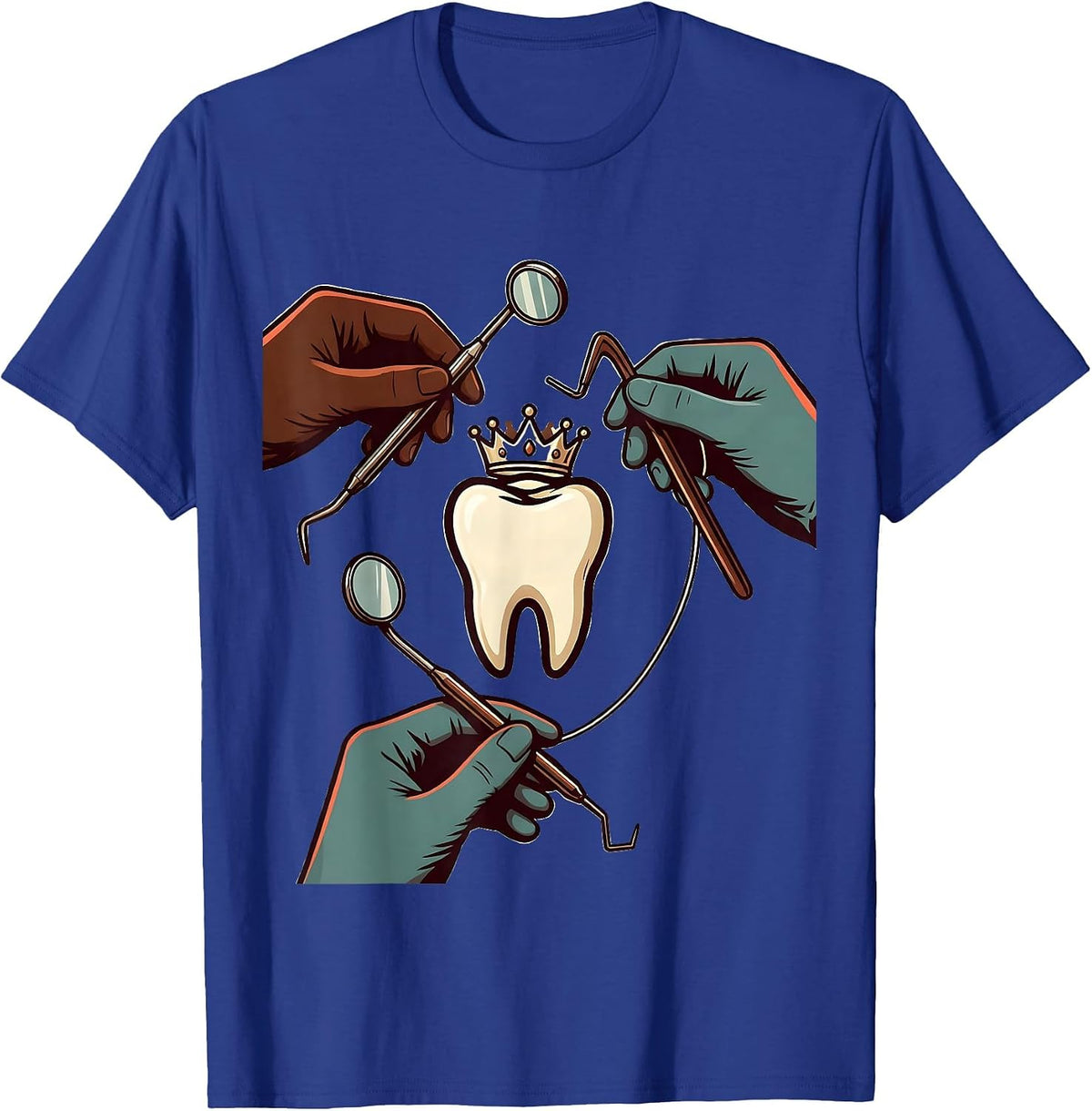 Men's Crowned Tooth Dental Squad Humor Dentist Hygienist Assistant T-Shirt - Royal Blue