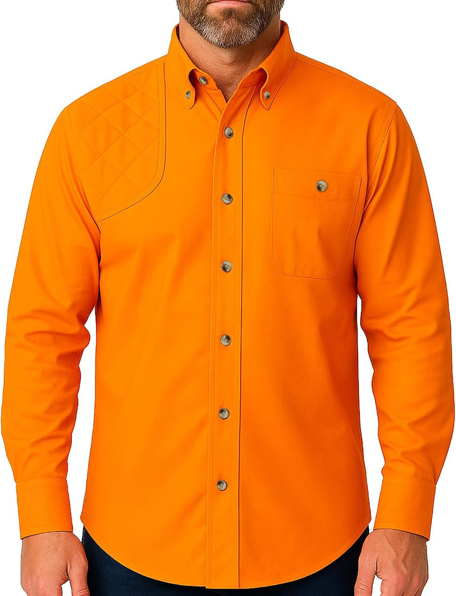 Full Blaze Hunting Shooter Shirt Long Sleeves for Men, 100% Polyester Twill, Full Cut, Woodtone Buttons - Orange