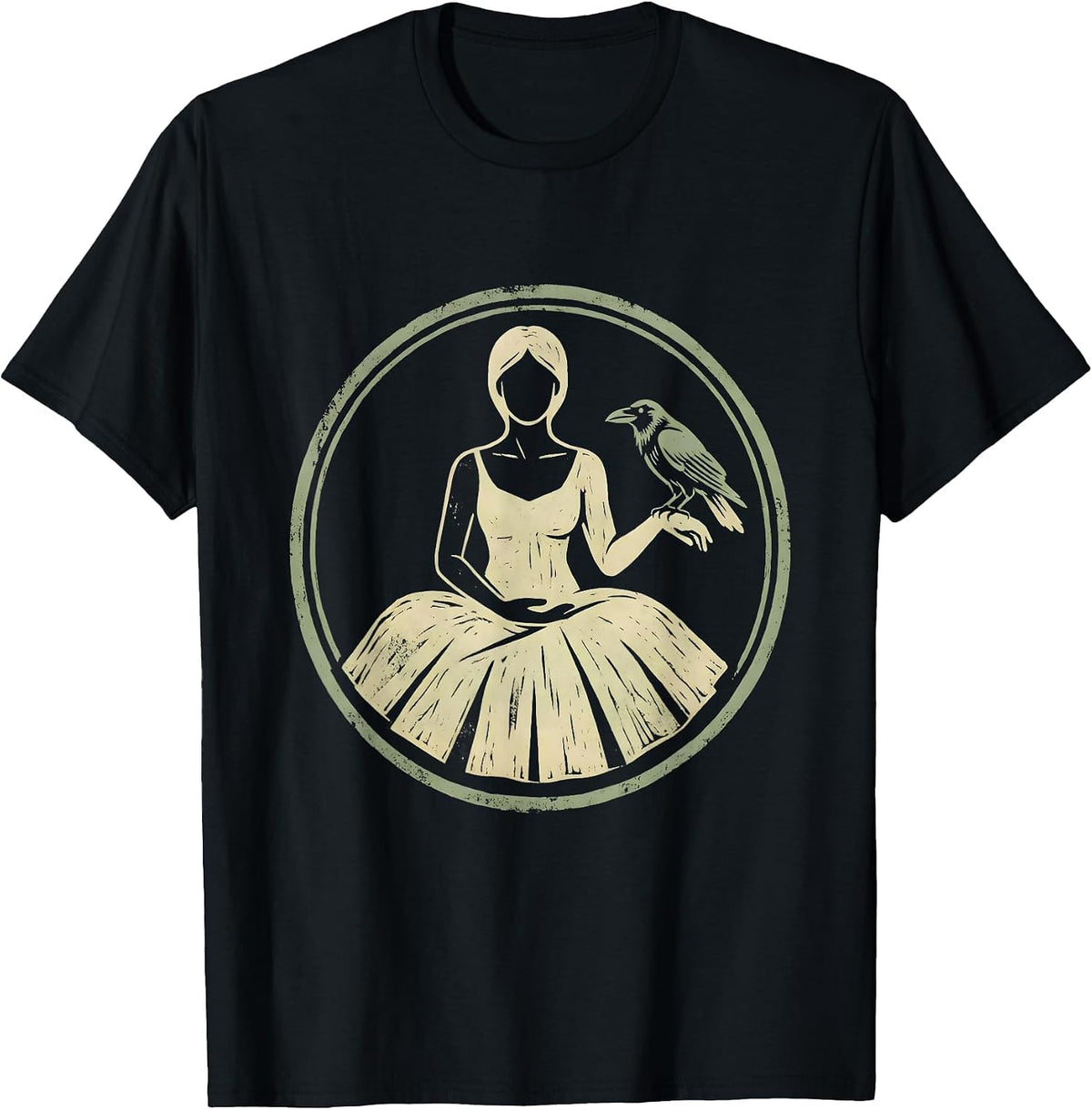 Men's Crow Companion Seated Meditation Illustration T-Shirt - Black