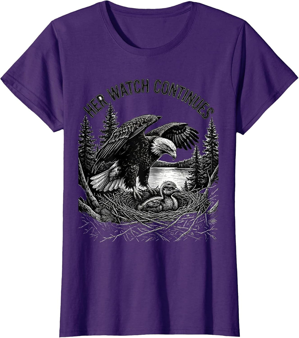Women's Her Watch Continues Sentimental Memorial Bald Eagle Nature T-Shirt - Purple