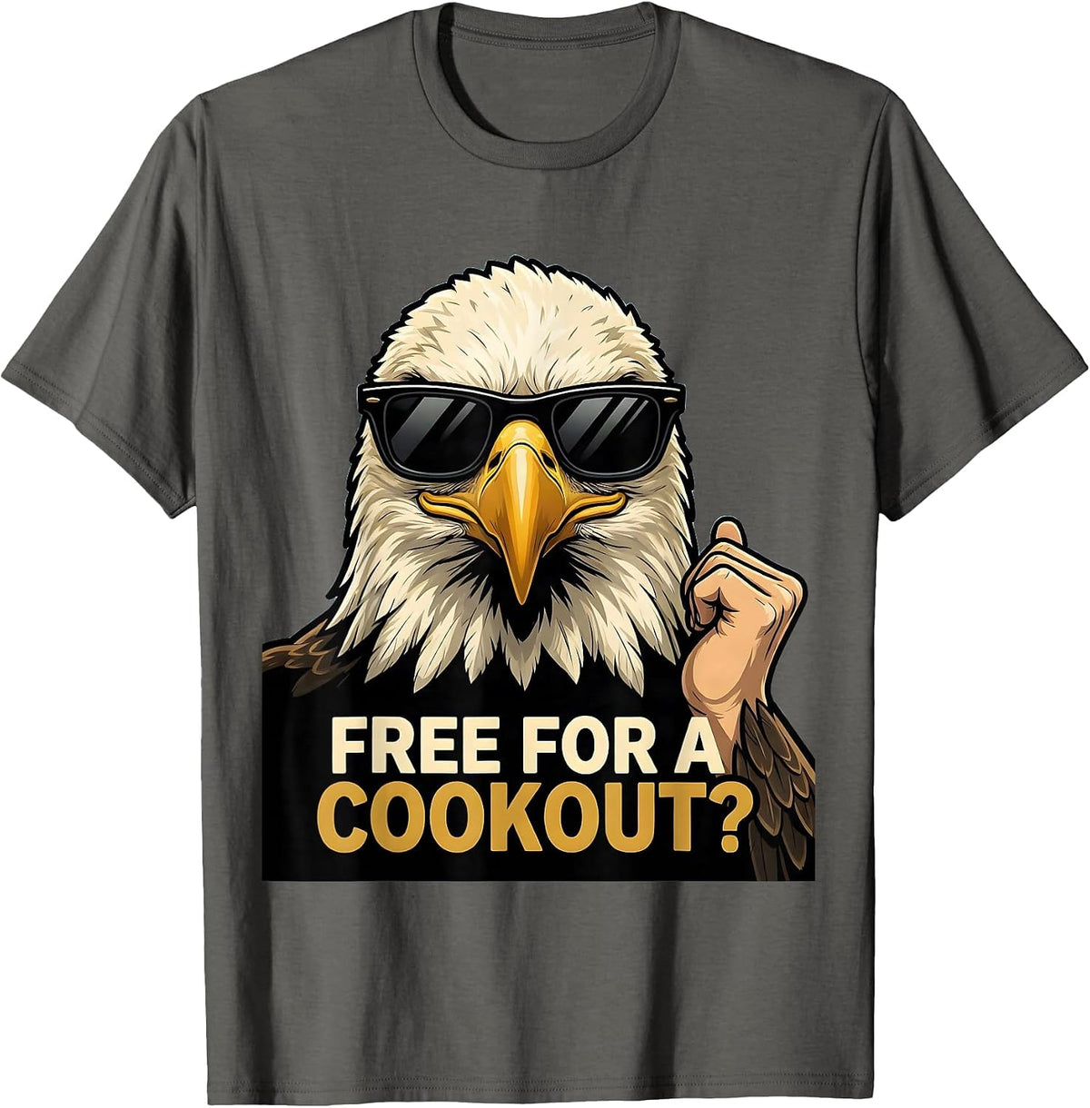 Free For A Cookout? Cartoon Bald Eagle Sunglasses Novelty T-Shirt - Asphalt Grey