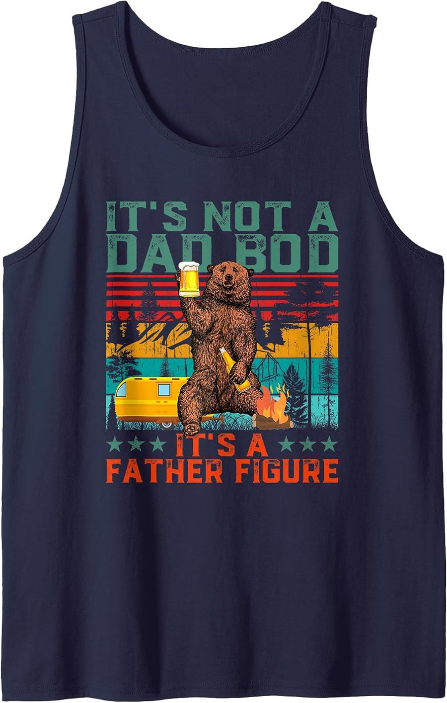 It's Not A Dad BOD It's Father Figure Bear Beer Fathers Day Tank Top - Navy Blue