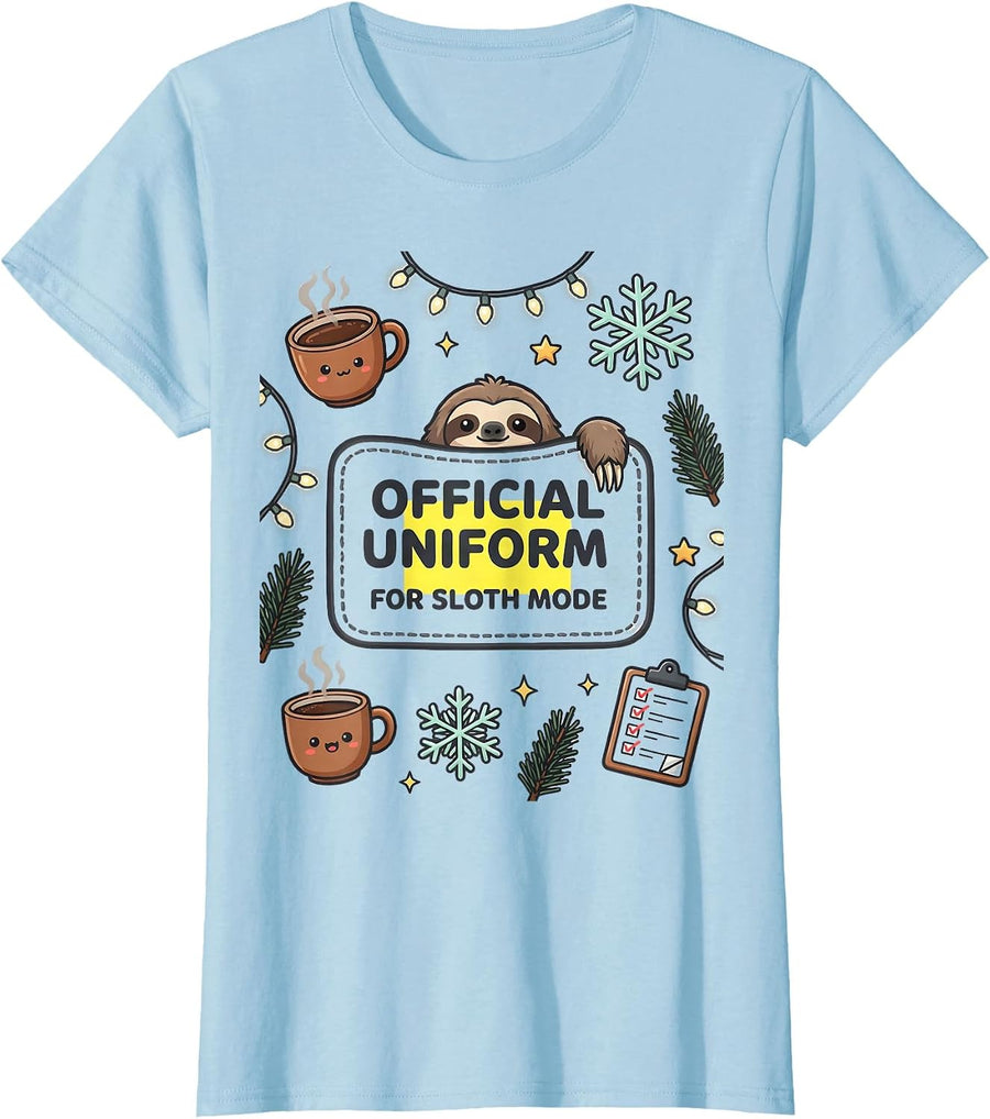 Women's Official Uniform For Sloth Mode Funny Sloth Christmas Pajama T-Shirt - Baby Blue