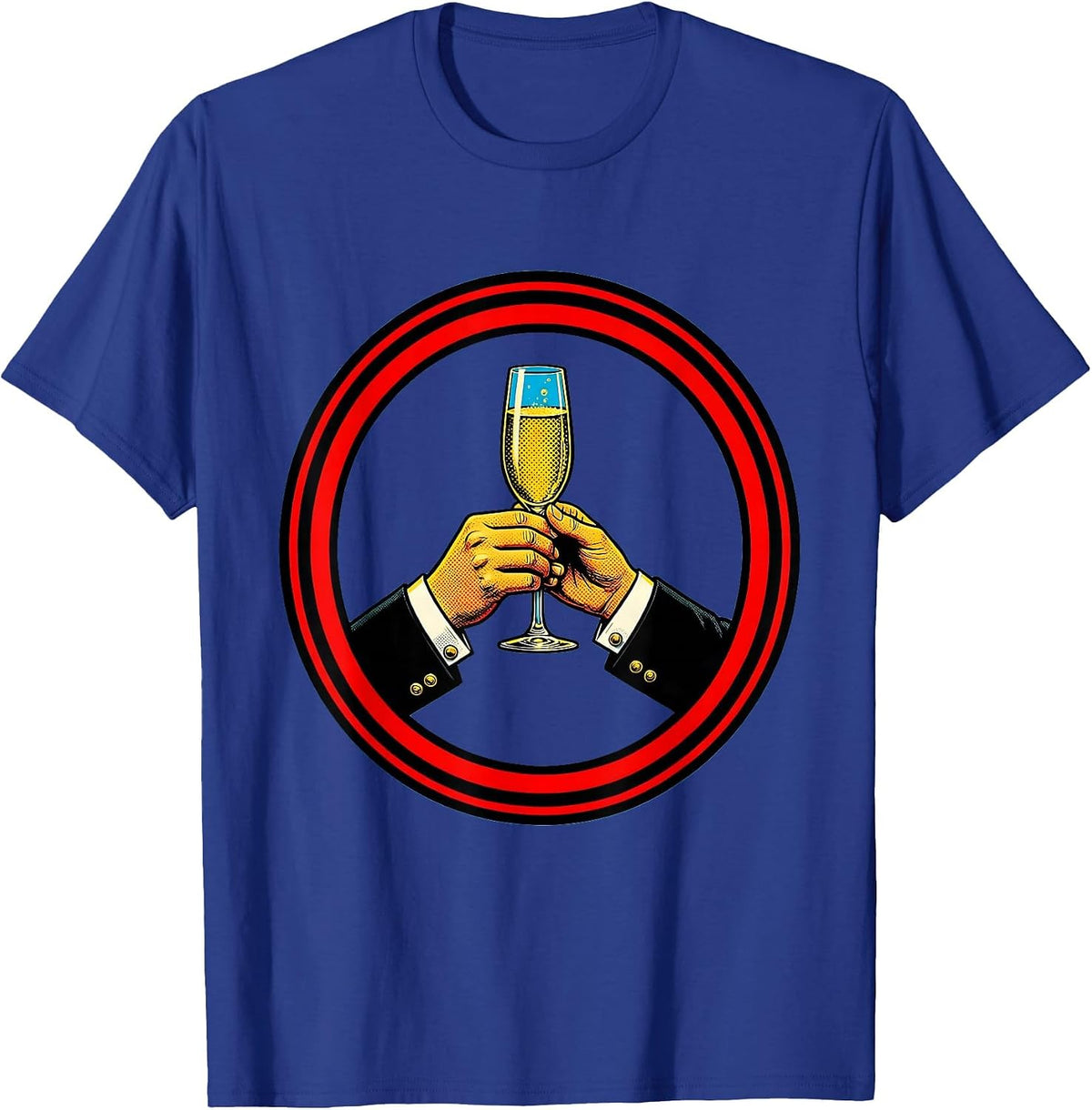 Tuxedo Champagne Flute Celebration Graphic T-Shirt - Royal Blue