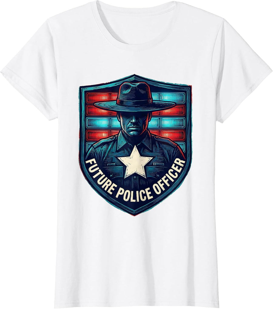 Women's Future Police Officer Linocut Toddler Kids Birthday Gift T-Shirt - White