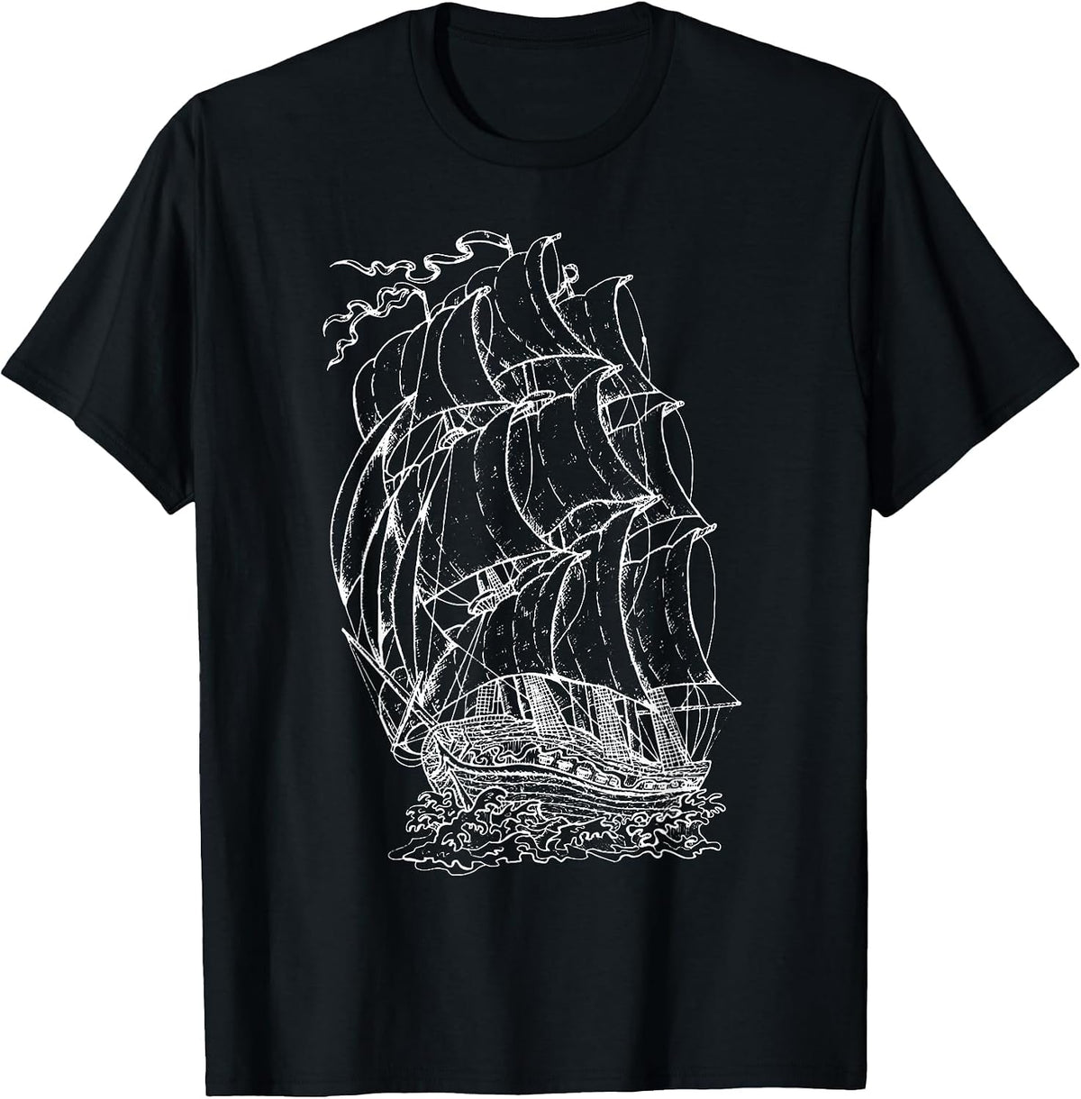 Pirate Ship Vintage Retro Nautical Sailing Boat Captain T-Shirt - Black