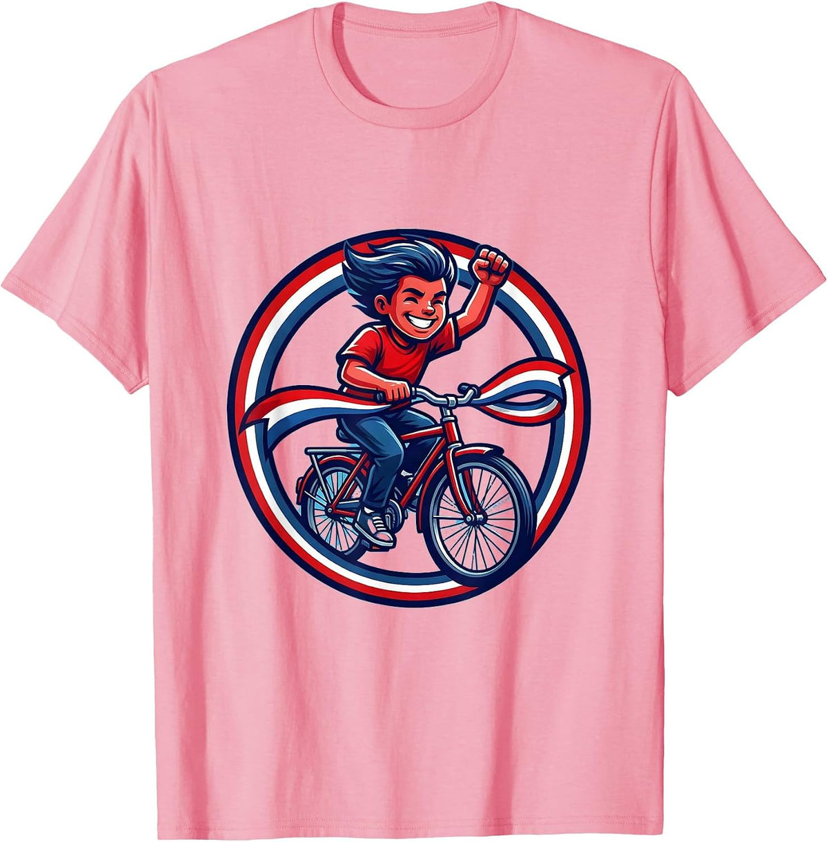 Men's Red White and Blue Bicycle Flag Streamers Kids Tee T-Shirt - Pink