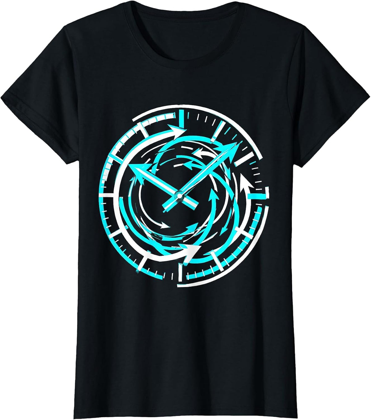 Looping Clock Arrows Time Cycle Illustration T-Shirt - Black