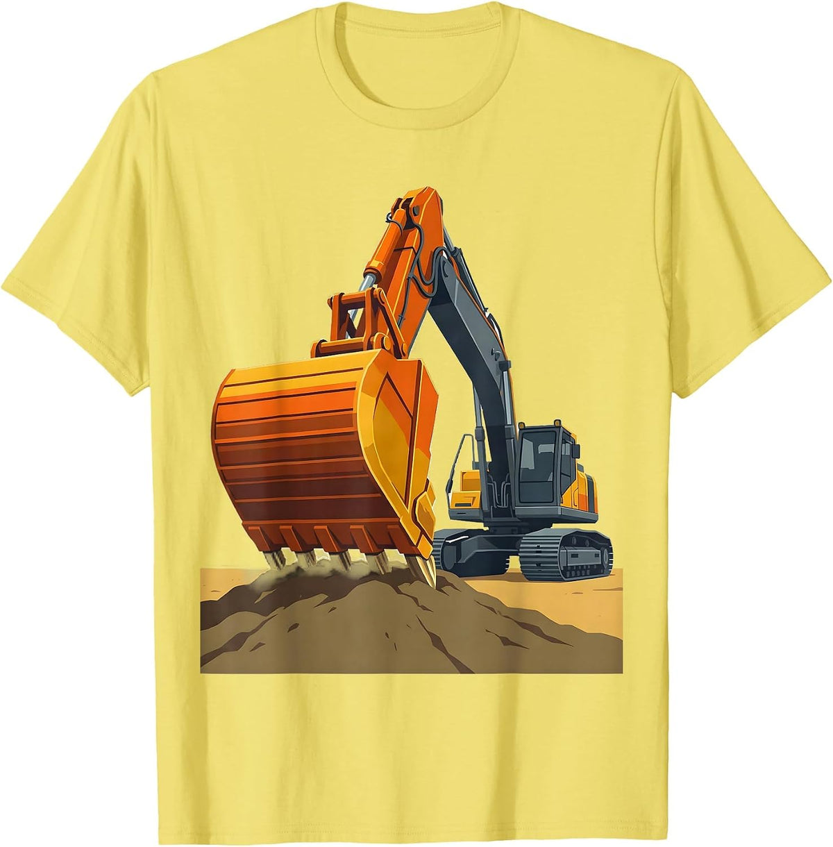 Men's Excavator Boom Flat Vector Funny Construction Worker T-Shirt - Lemon Yellow