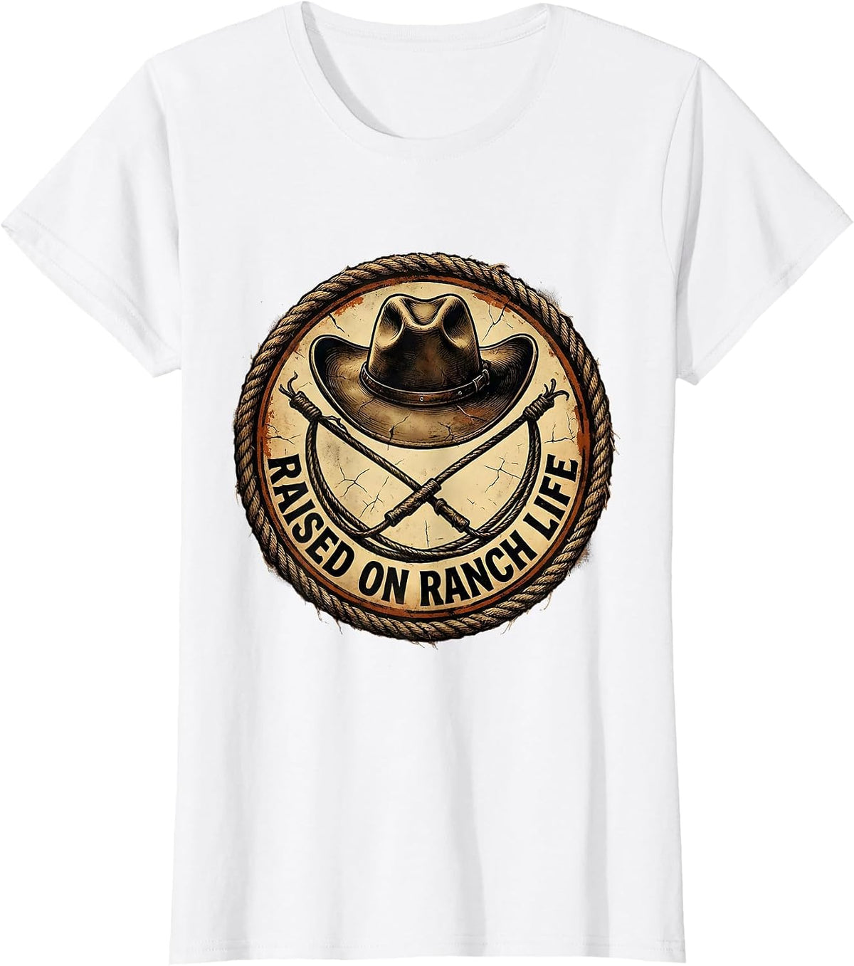 Raised on Ranch Life Cowgirl Graphic Design T-Shirt - White