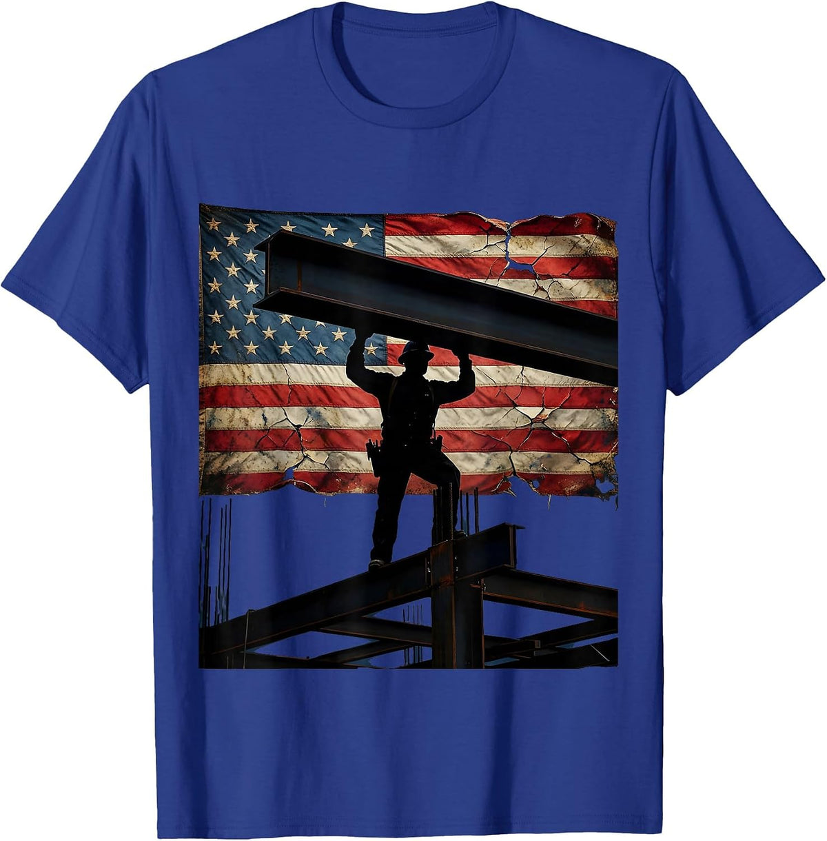 Men's Iron Worker Patriotic Construction Graphic Tee T-Shirt - Royal Blue