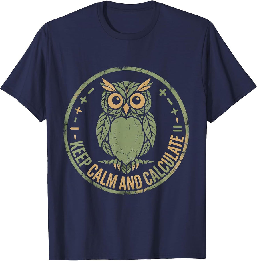 Keep Calm and Calculate Math Teacher Design T-Shirt - Navy Blue
