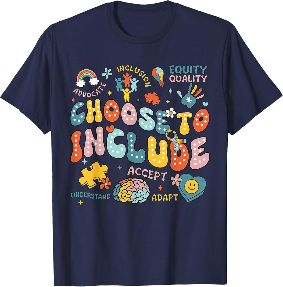 Choose to Include Inclusion Matters Autism Awareness Teacher T-Shirt - Navy Blue