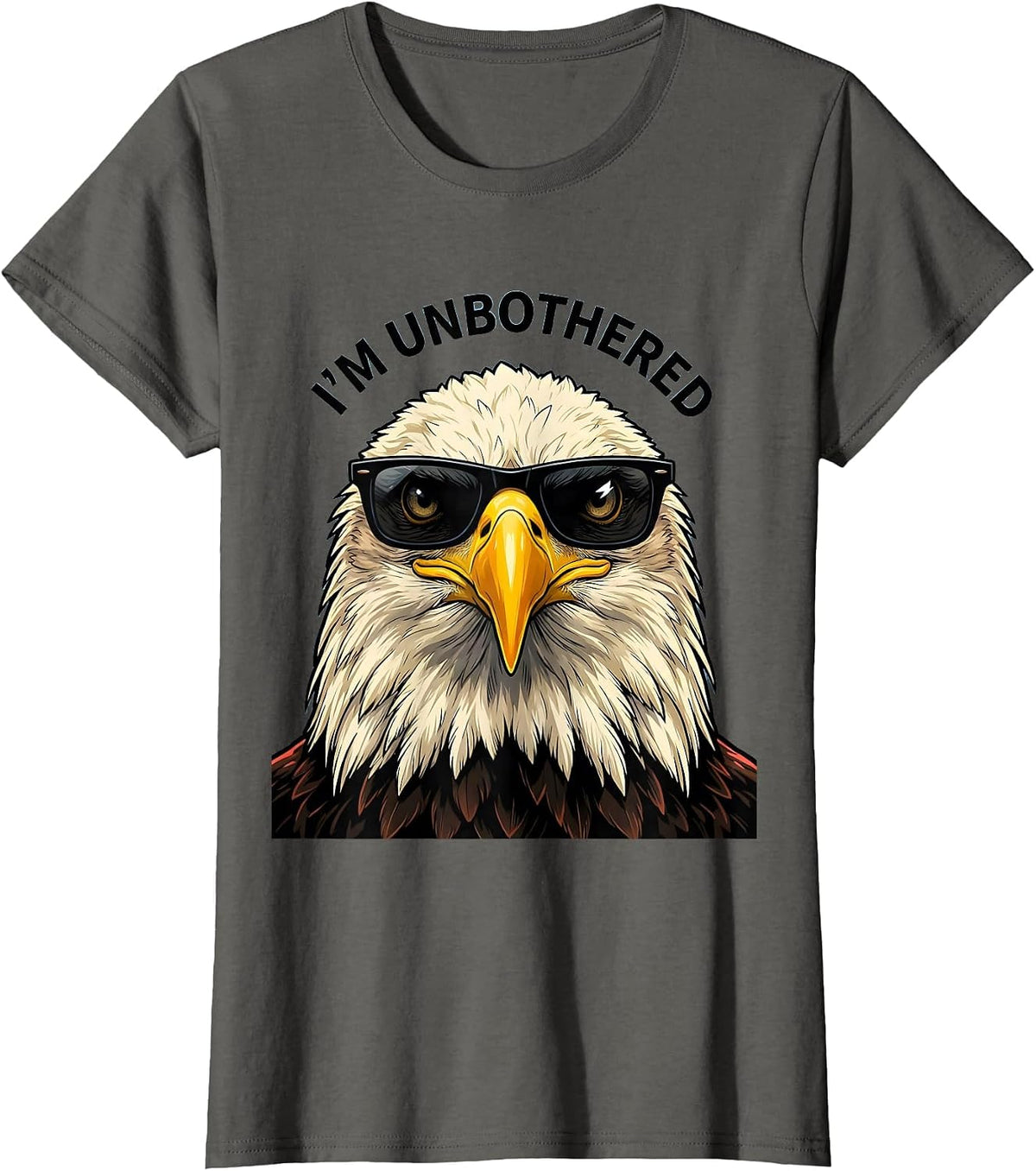Women's I'm Unbothered Cartoon Bald Eagle Sunglasses Novelty Humor T-Shirt - Asphalt Grey