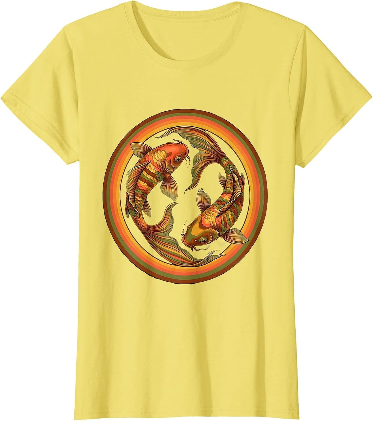 Rainbow Koi Fish Circle Pride Graphic T-Shirt - Lemon Yellow