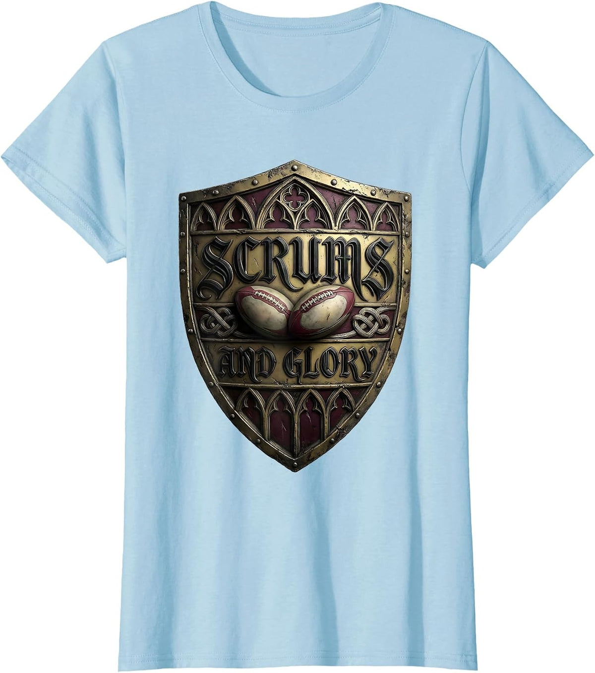 Women's Scrums and Glory Rugby Graphic Design T-Shirt - Baby Blue