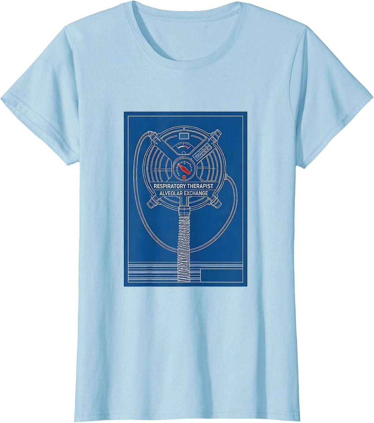 Respiratory Therapist Alveolar Exchange Technical Blueprint T-Shirt - Baby Blue