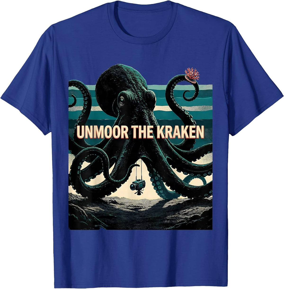 Unmoor The Kraken Vintage Kraken Octopus Marine Biology T-Shirt - Royal Blue