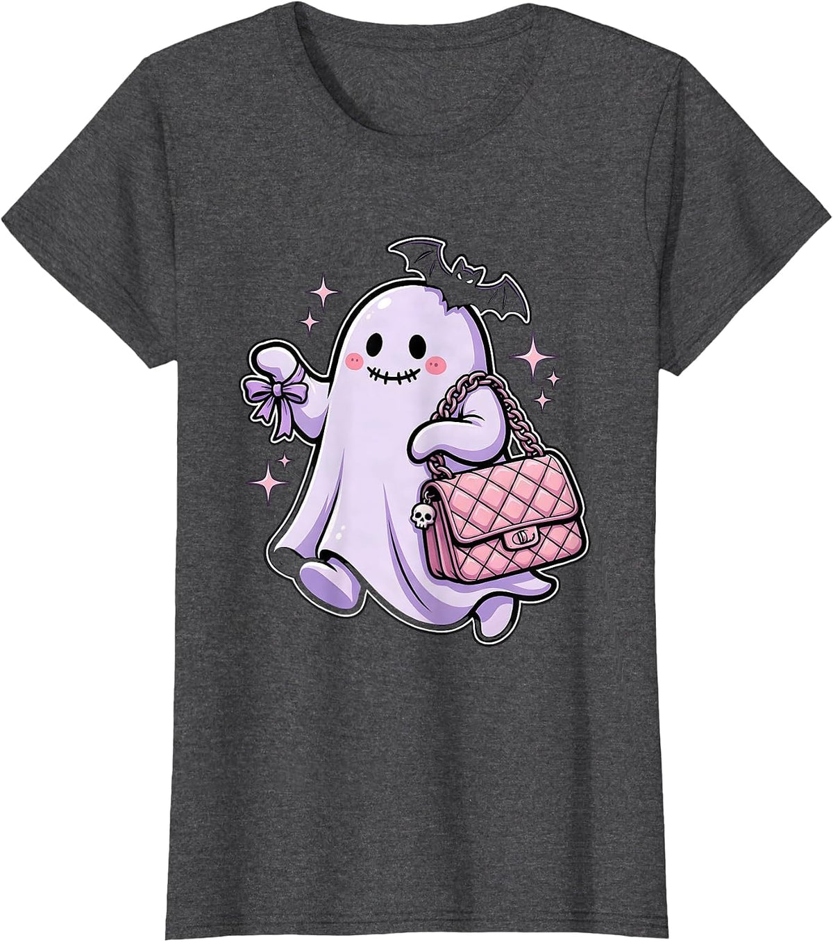 Women's Boo Jee Ghost Designer Handbag Runway Graphic T-Shirt - Dark Heather Grey