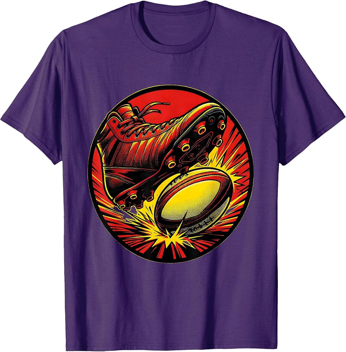 Rugby Boot Crashing Into Ball Graphic Tee T-Shirt - Purple
