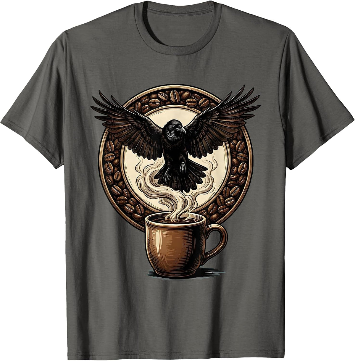 Crow Silhouette Coffee Mug Graphic Tee T-Shirt - Asphalt Grey