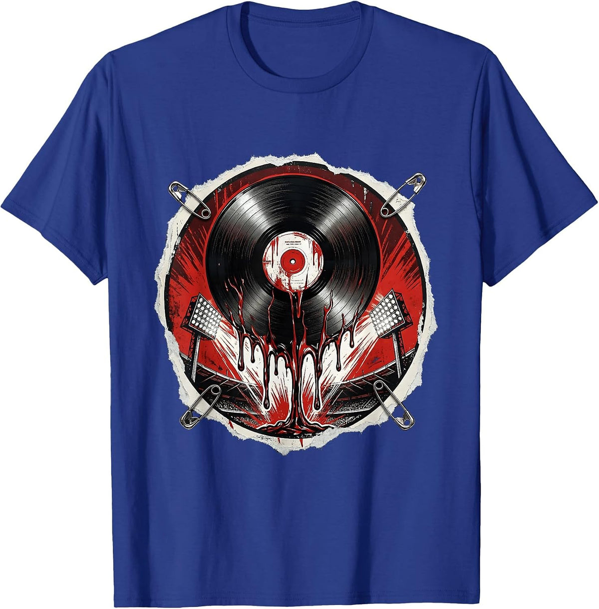 Melting Vinyl Record Over Stadium Lights T-Shirt - Royal Blue