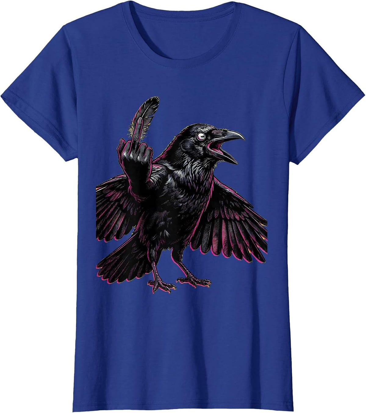 Women's Fawk Off Crow Funny Rebellious Bird Design T-Shirt - Royal Blue