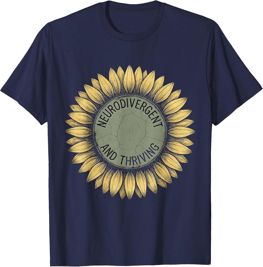 Neurodivergent and Thriving Autism Pride Design T-Shirt - Navy Blue