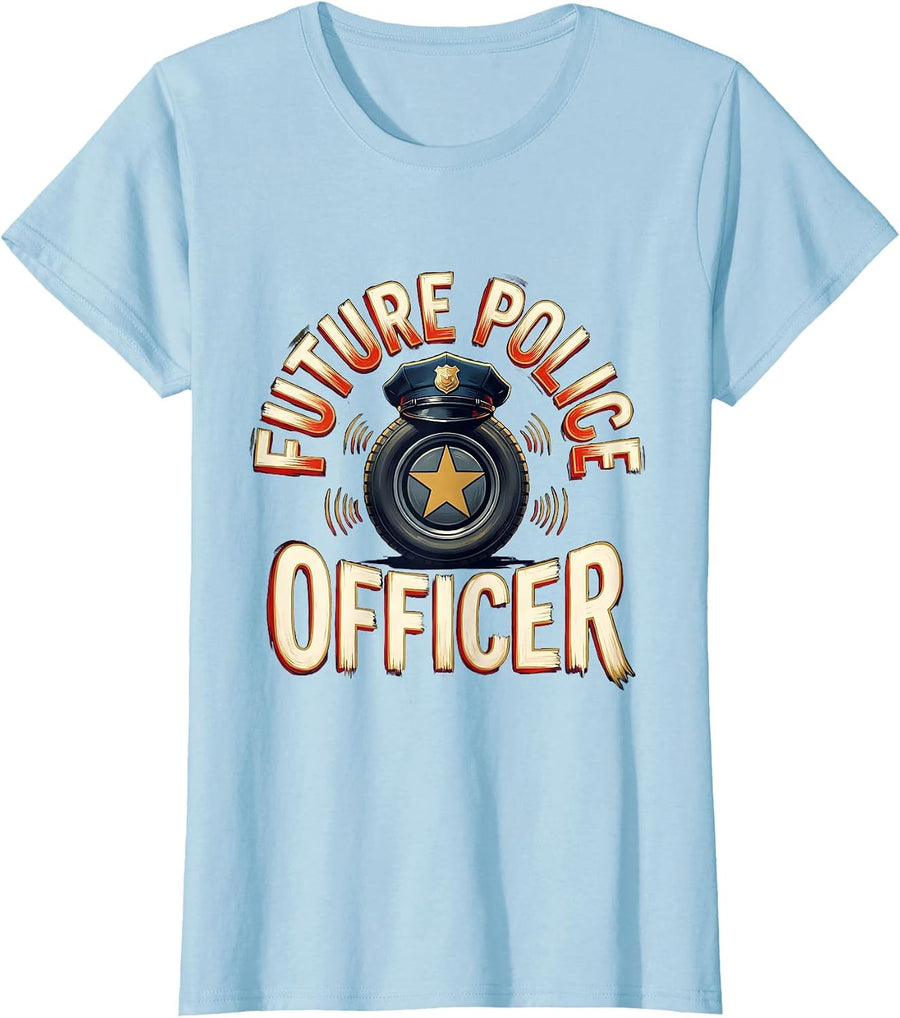 Women's Future Police Officer Funny Police Costume Kids Roleplay T-Shirt - Baby Blue