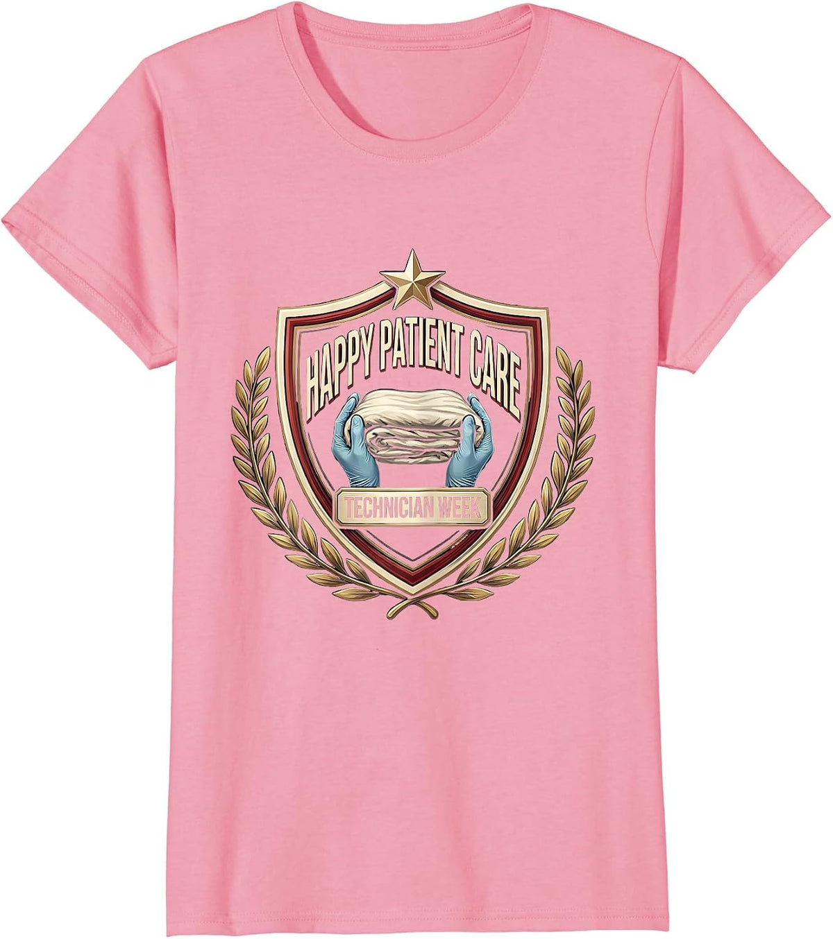 Women's Happy Patient Care Technician Week Appreciation Emblem T-Shirt - Pink