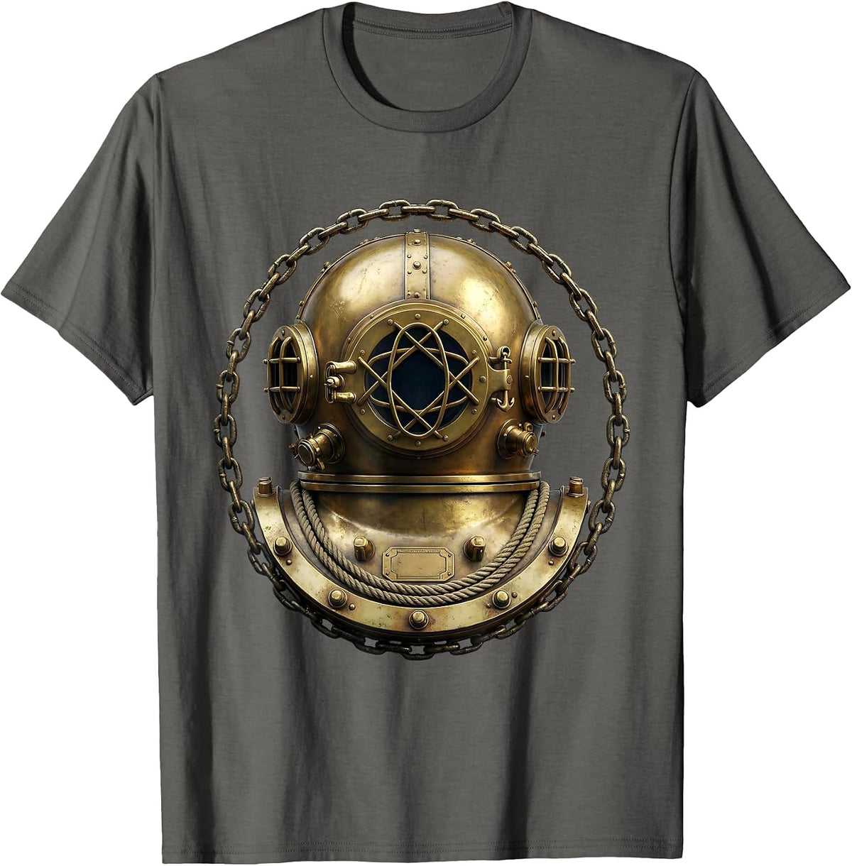 Vintage Deep Sea Diver Helmet Graphic T-Shirt - Asphalt Grey