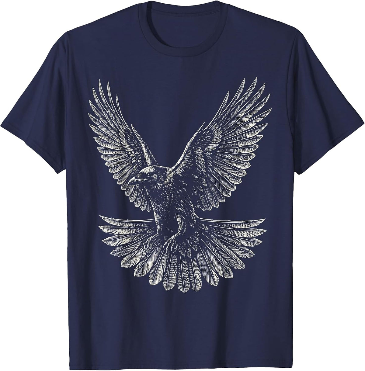 Crow in Flight Spread Wings Graphic Tee T-Shirt - Navy Blue