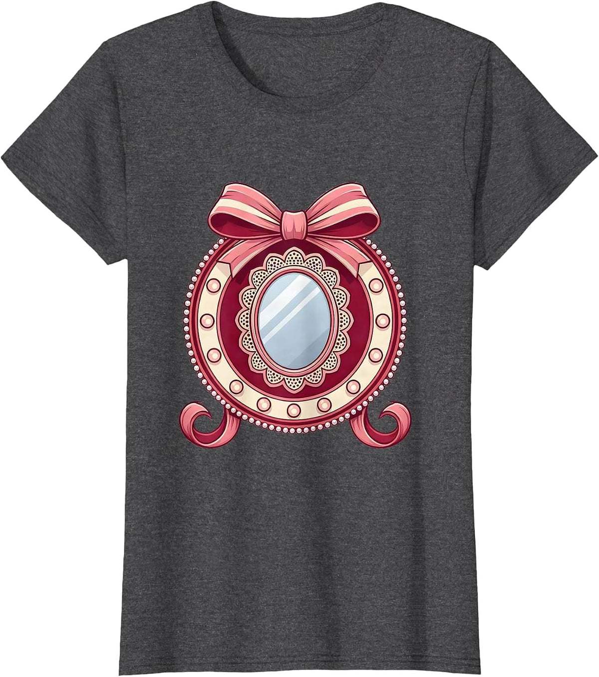 Women's Gigi Vanity Mirror Glowing Lightbulbs Illustration T-Shirt - Dark Heather Grey