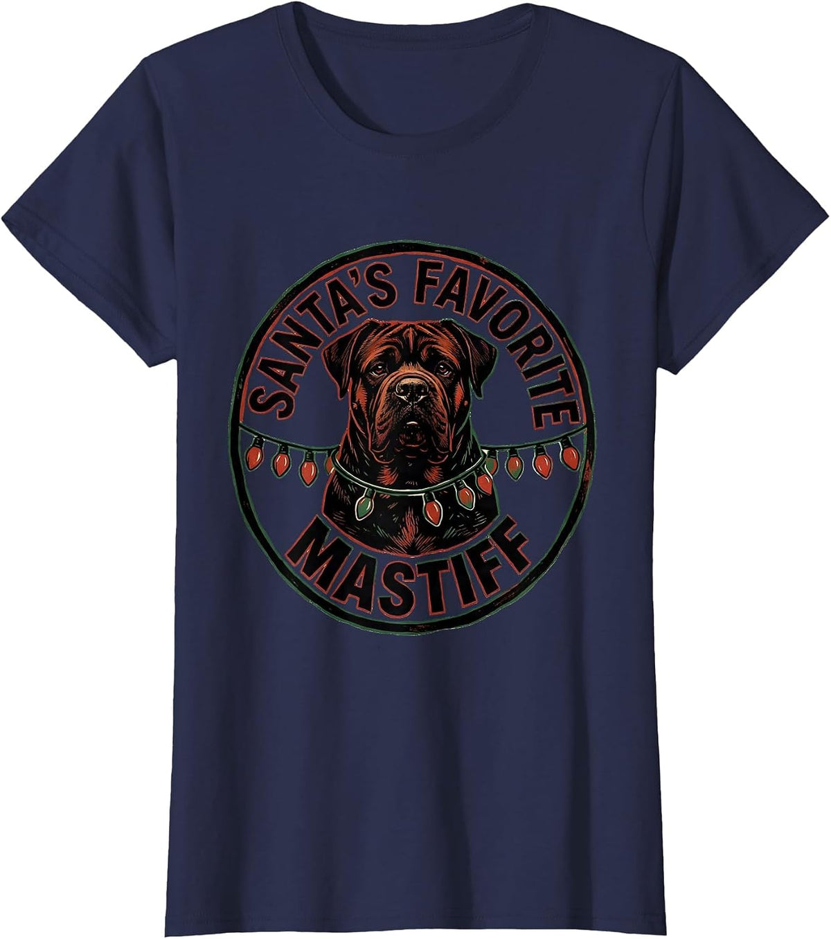 Women's Santa's Favorite Mastiff Christmas Pajama Dog Lover Gift T-Shirt - Navy Blue