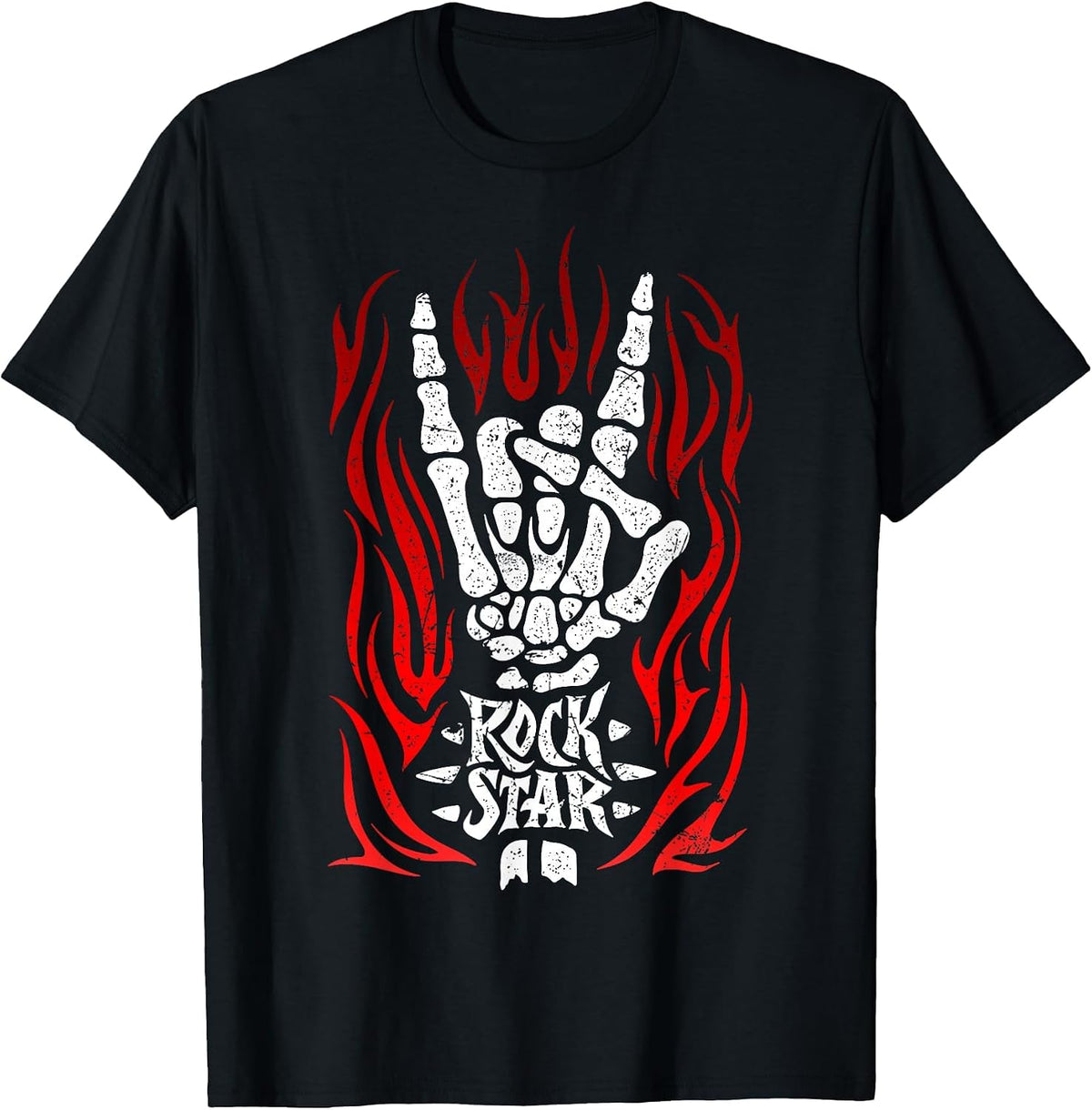 Skeleton Rock Star Tee Heavy Metal Extreme Music Musician T-Shirt - Black