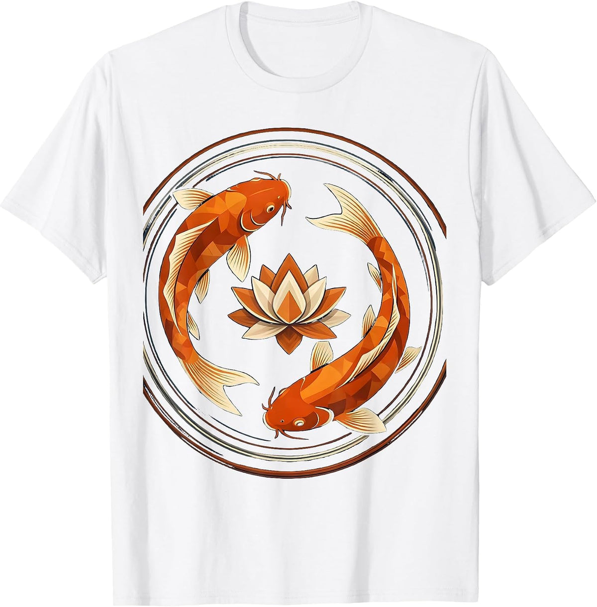 Koi Fish and Lotus Flower Swirl Design T-Shirt - White