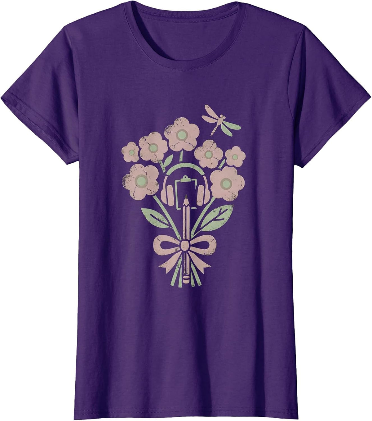 Women's Paraprofessional Headset Desk Illustration Gift T-Shirt - Purple