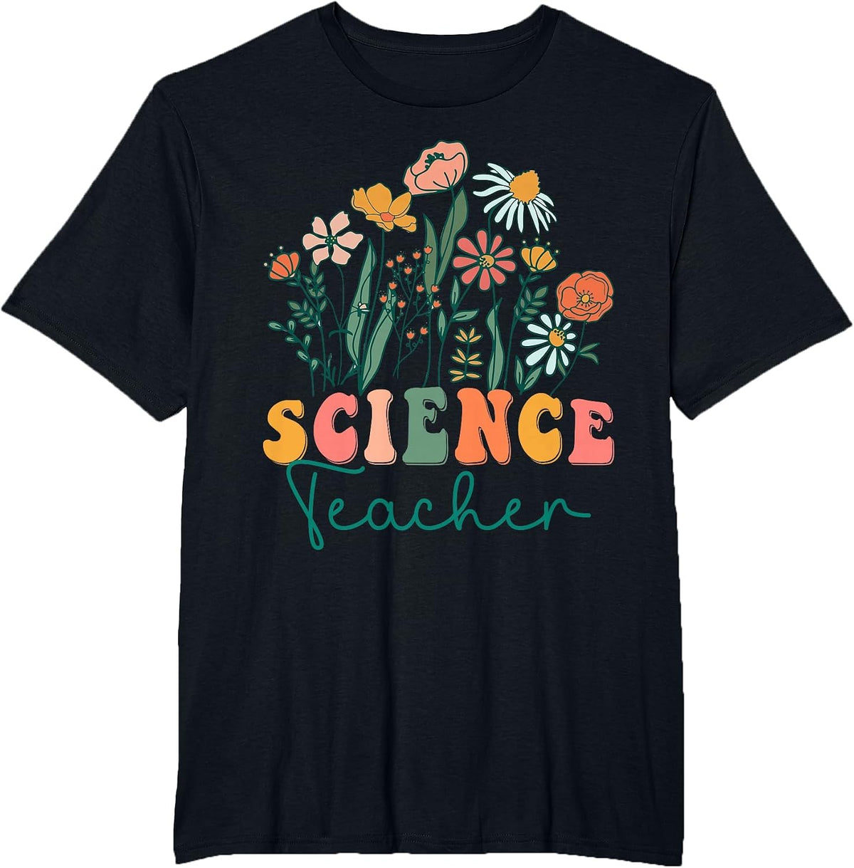 Groovy Wildflower Science Teacher Tees T-Shirt - Black