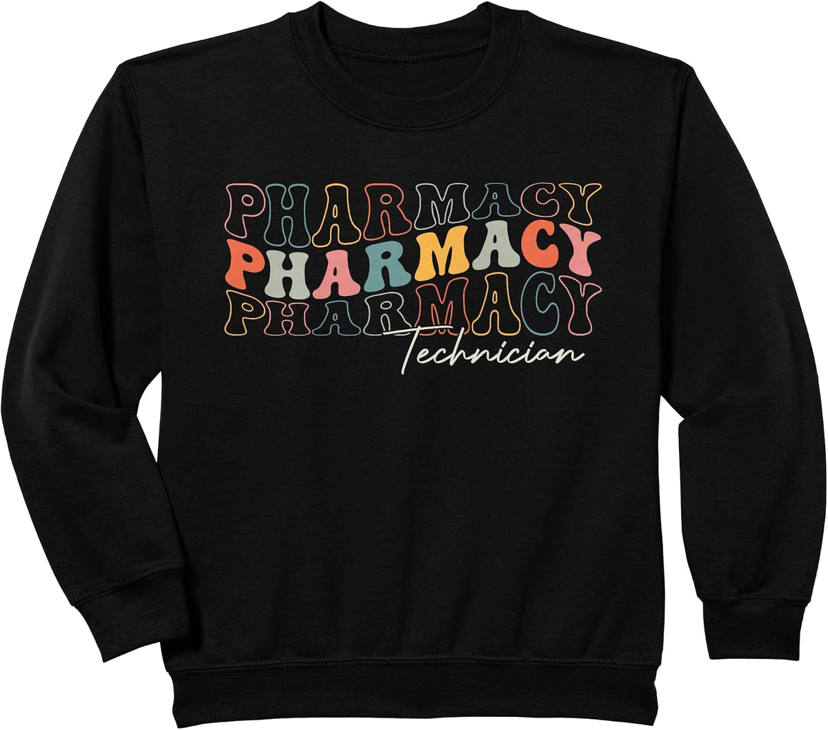 Funny Pharmacy Technician Pharmacy Squad Retro Groovy Sweatshirt - Black